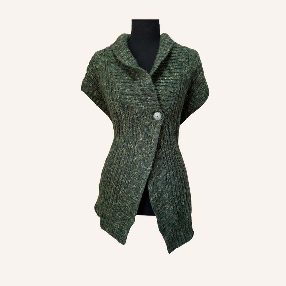 forest green chunky knit vest cardigan cap sleeve large